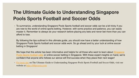 soccer odd singapore pool|How to Play: Football .